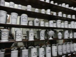 Shelves of medication in a pharmacy