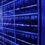 Rows of servers inside a modern data center